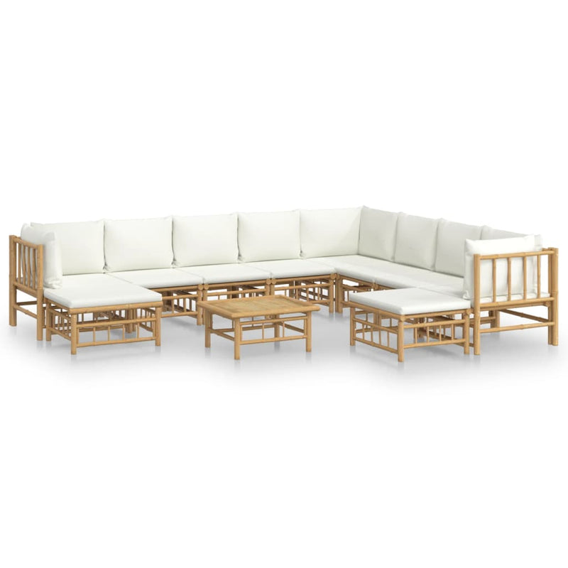 vidaXL 11 Piece Garden Lounge Set with Cream White Cushions  Bamboo