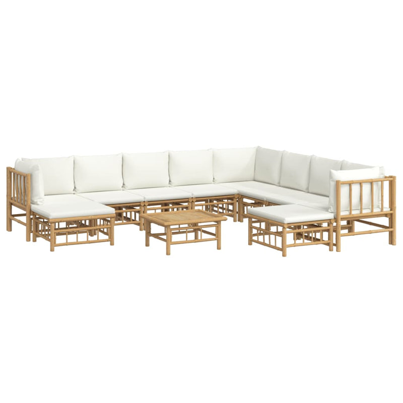 vidaXL 11 Piece Garden Lounge Set with Cream White Cushions  Bamboo