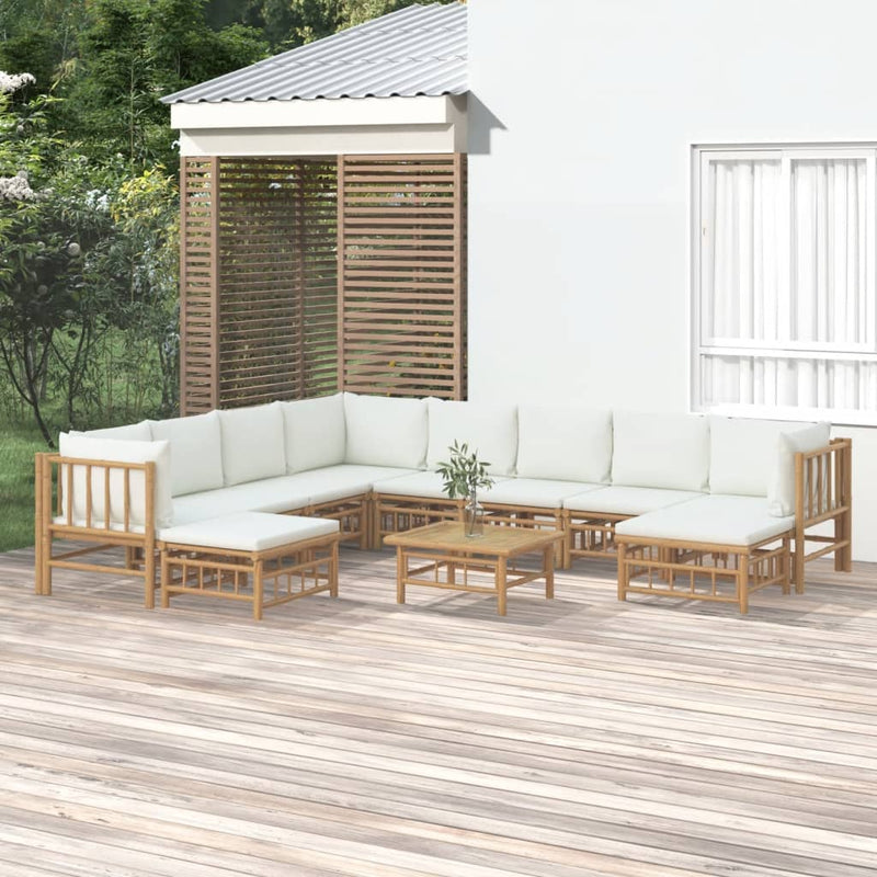 vidaXL 11 Piece Garden Lounge Set with Cream White Cushions  Bamboo