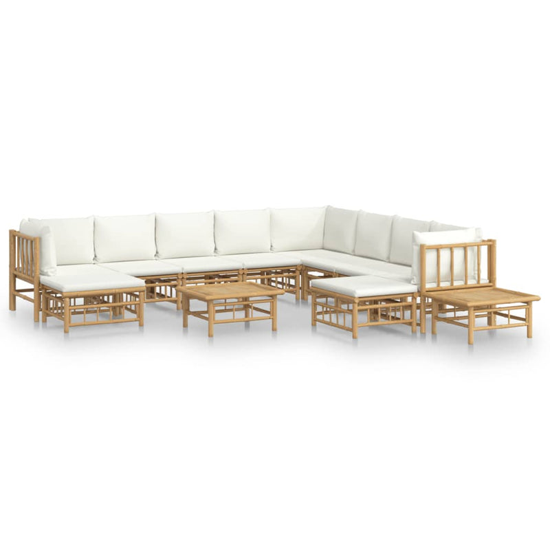 vidaXL 12 Piece Garden Lounge Set with Cream White Cushions  Bamboo