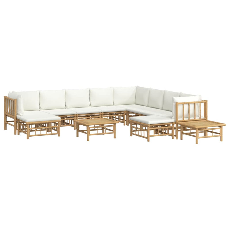 vidaXL 12 Piece Garden Lounge Set with Cream White Cushions  Bamboo
