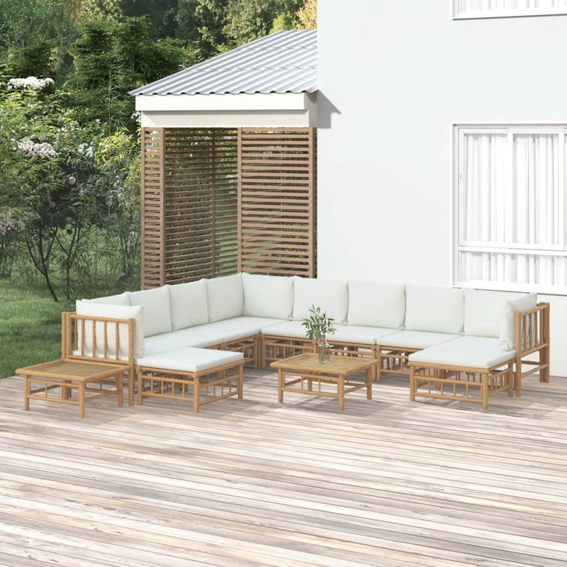 vidaXL 12 Piece Garden Lounge Set with Cream White Cushions  Bamboo