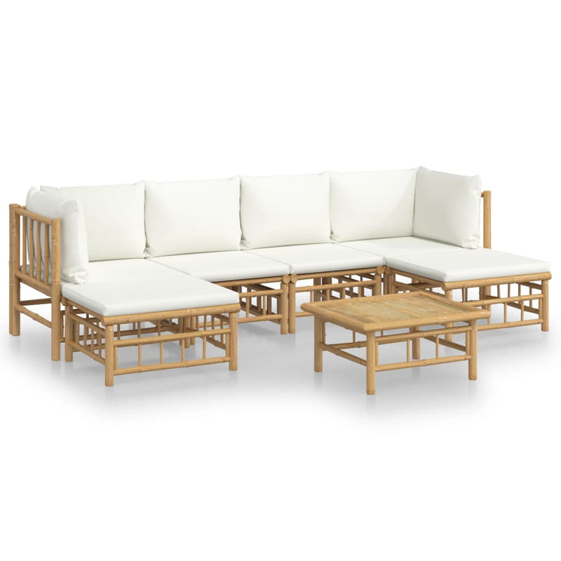 vidaXL 7 Piece Garden Lounge Set with Cream White Cushions  Bamboo