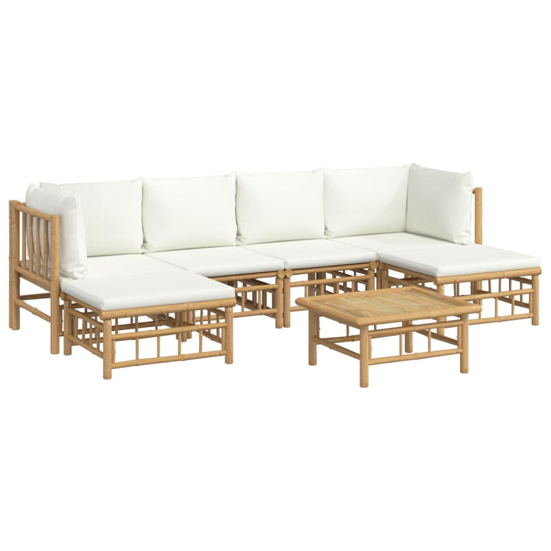 vidaXL 7 Piece Garden Lounge Set with Cream White Cushions  Bamboo