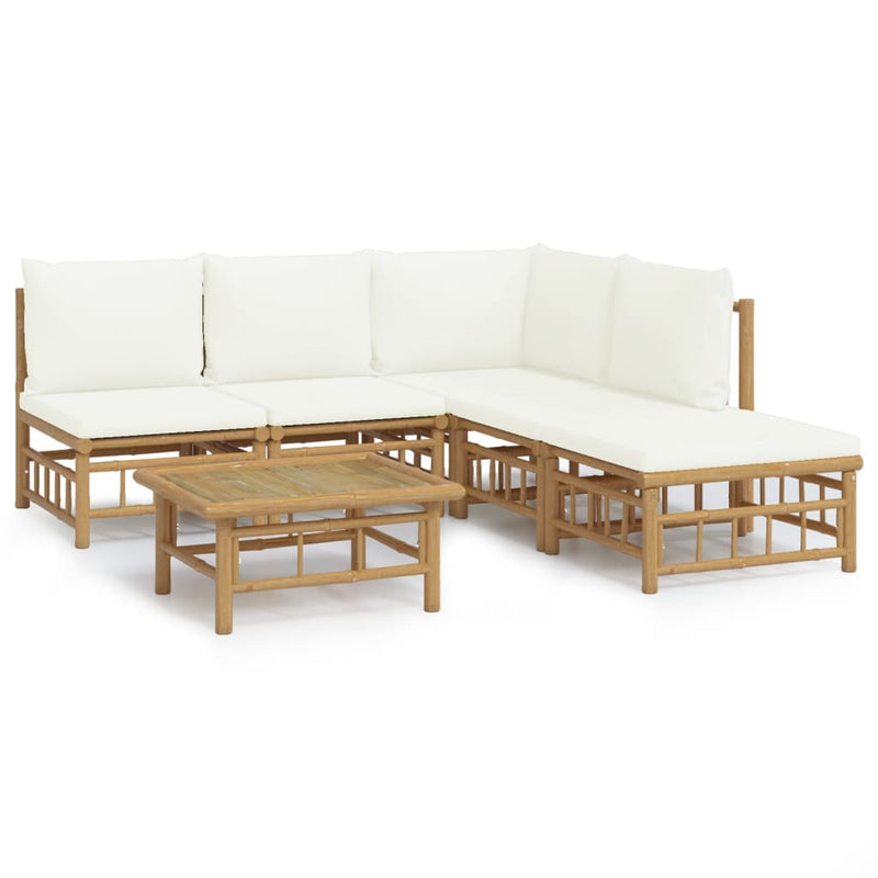 vidaXL 6 Piece Garden Lounge Set with Cream White Cushions  Bamboo