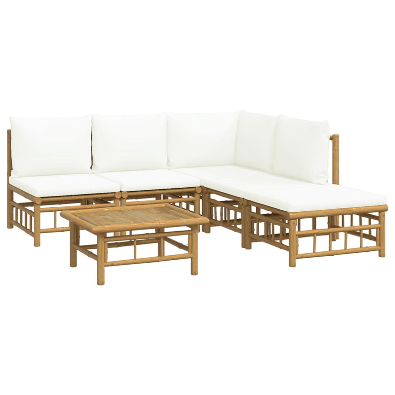 vidaXL 6 Piece Garden Lounge Set with Cream White Cushions  Bamboo