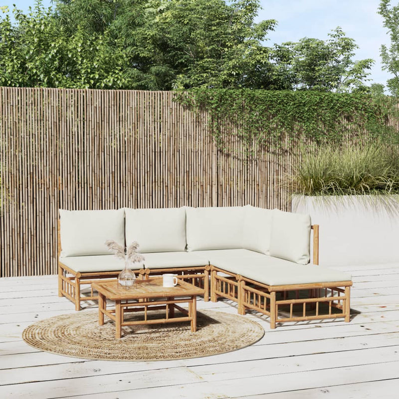 vidaXL 6 Piece Garden Lounge Set with Cream White Cushions  Bamboo