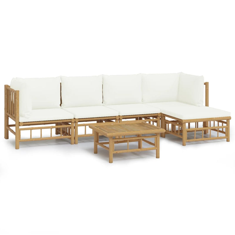 vidaXL 6 Piece Garden Lounge Set with Cream White Cushions  Bamboo