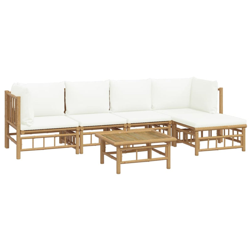 vidaXL 6 Piece Garden Lounge Set with Cream White Cushions  Bamboo