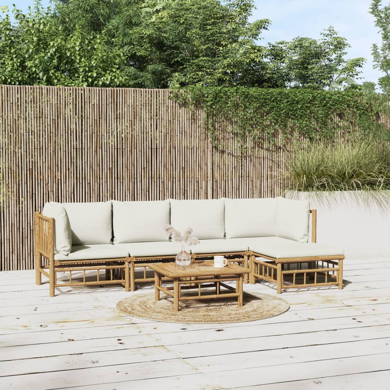vidaXL 6 Piece Garden Lounge Set with Cream White Cushions  Bamboo