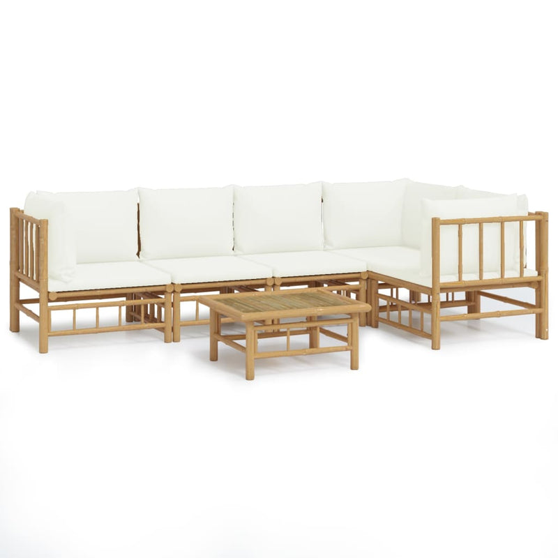 vidaXL 6 Piece Garden Lounge Set with Cream White Cushions  Bamboo