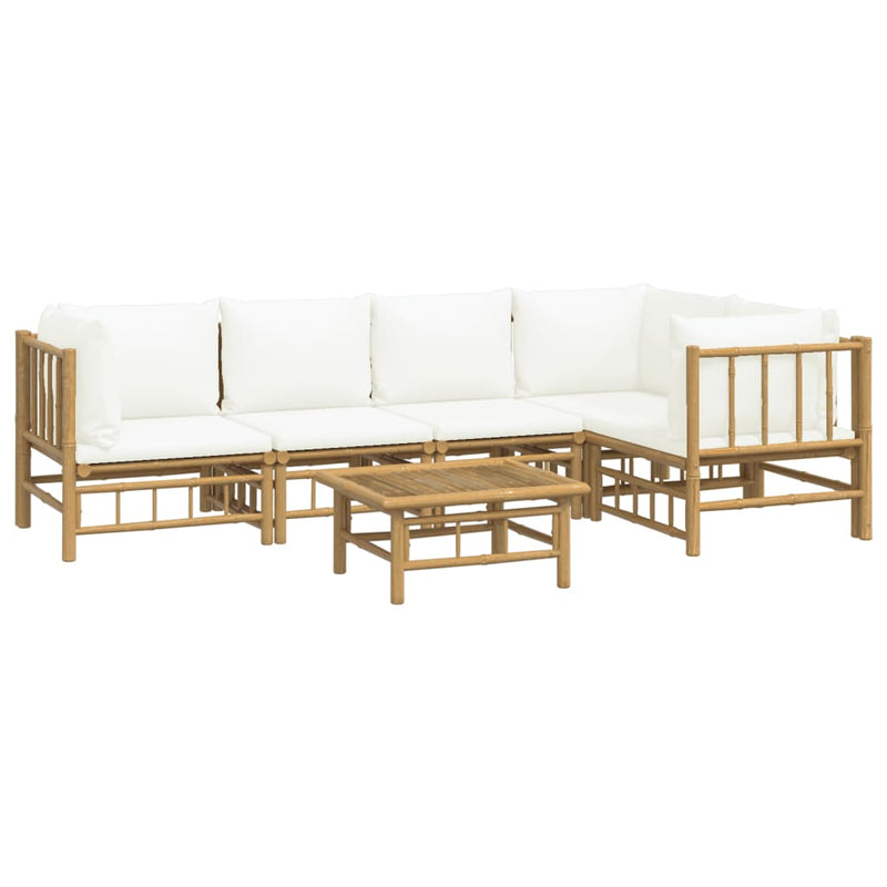 vidaXL 6 Piece Garden Lounge Set with Cream White Cushions  Bamboo