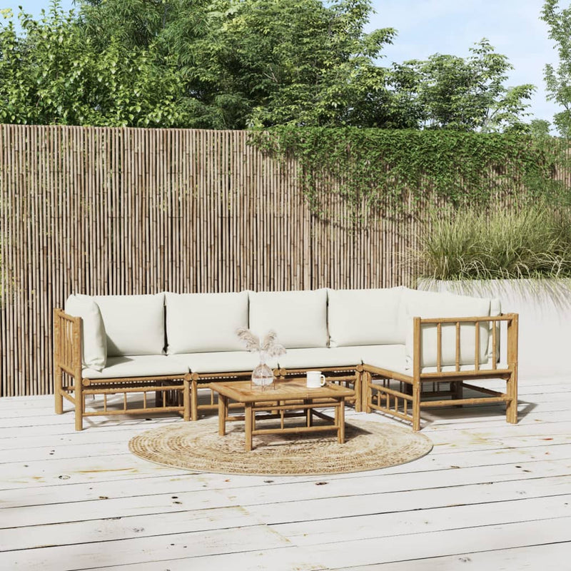 vidaXL 6 Piece Garden Lounge Set with Cream White Cushions  Bamboo