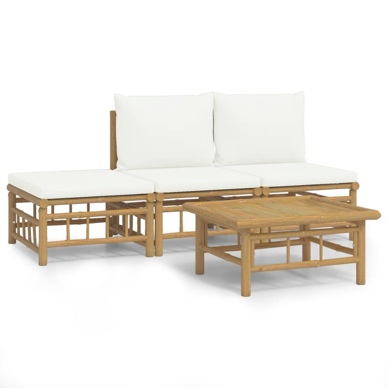 vidaXL 4 Piece Garden Lounge Set with Cream White Cushions  Bamboo