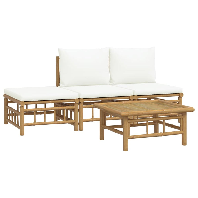 vidaXL 4 Piece Garden Lounge Set with Cream White Cushions  Bamboo
