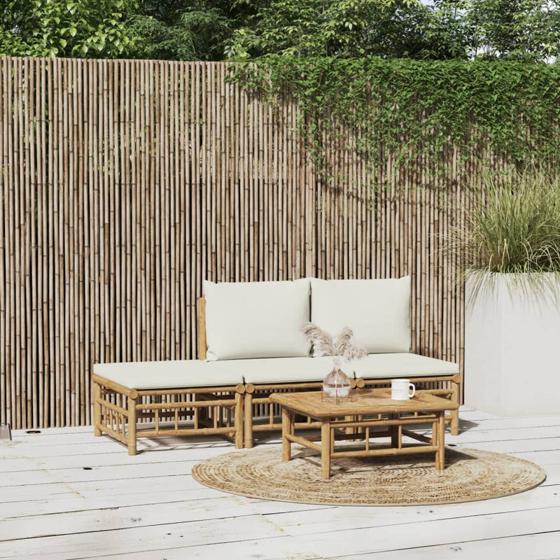 vidaXL 4 Piece Garden Lounge Set with Cream White Cushions  Bamboo