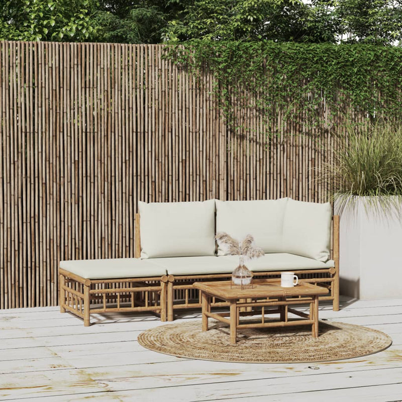 vidaXL 3 Piece Garden Lounge Set with Cream White Cushions  Bamboo
