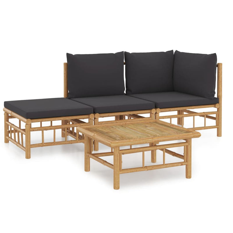 vidaXL 4 Piece Garden Lounge Set with Dark Grey Cushions  Bamboo