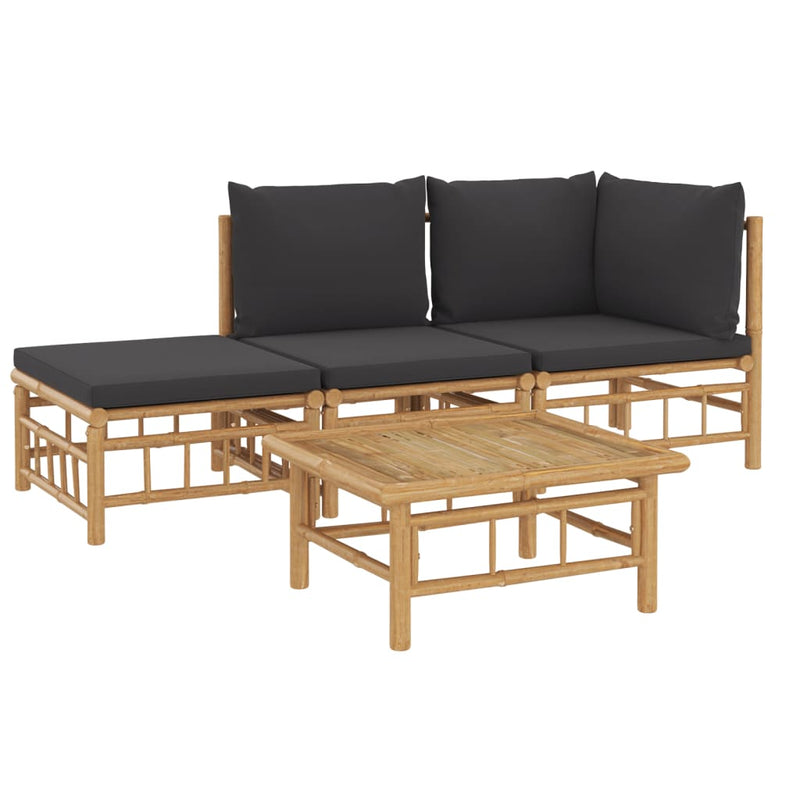 vidaXL 4 Piece Garden Lounge Set with Dark Grey Cushions  Bamboo