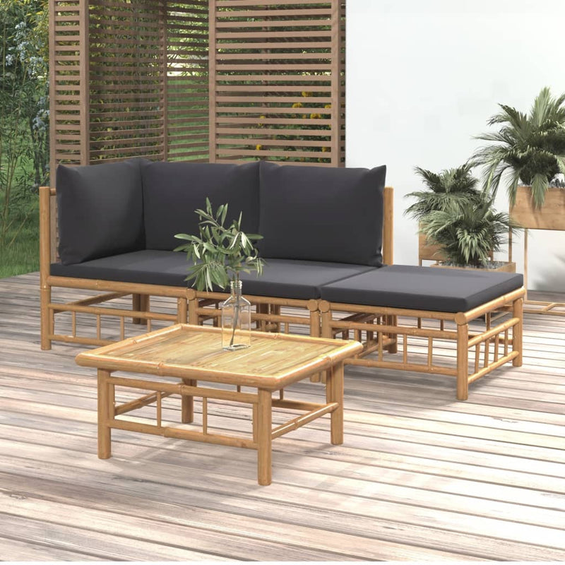 vidaXL 4 Piece Garden Lounge Set with Dark Grey Cushions  Bamboo