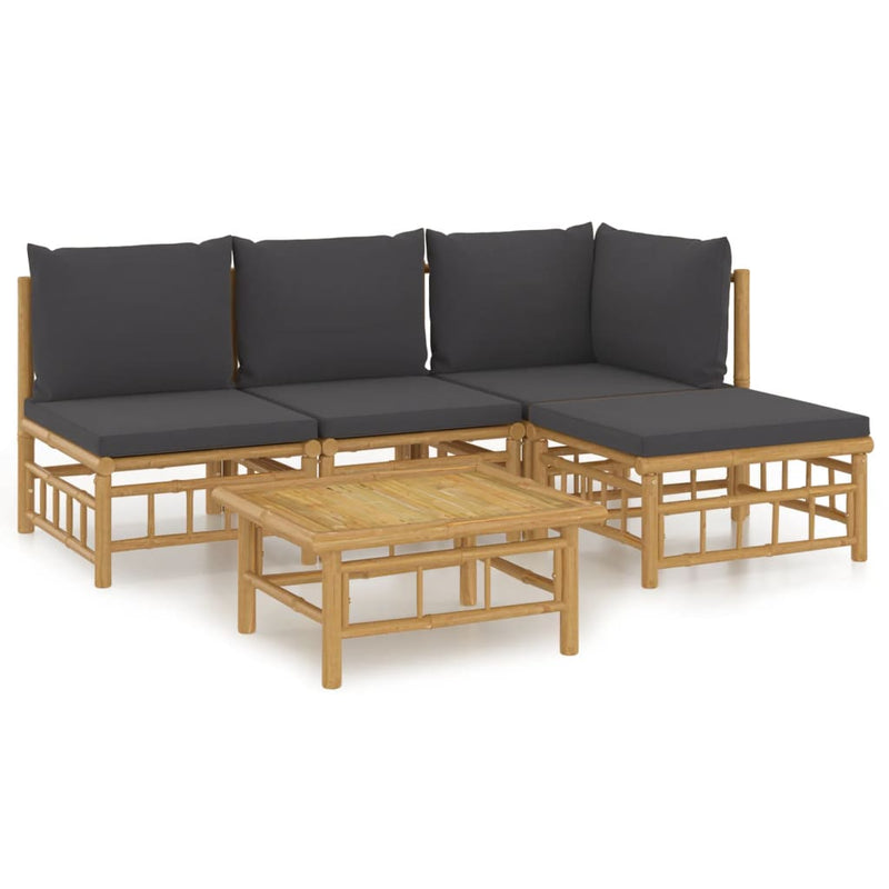 vidaXL 5 Piece Garden Lounge Set with Dark Grey Cushions  Bamboo