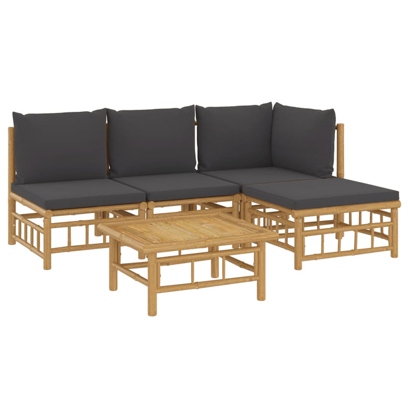vidaXL 5 Piece Garden Lounge Set with Dark Grey Cushions  Bamboo