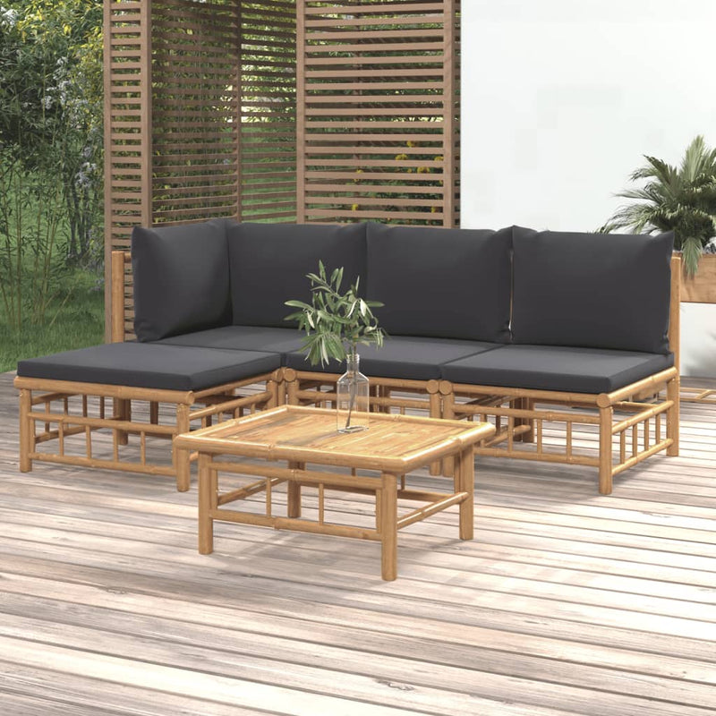 vidaXL 5 Piece Garden Lounge Set with Dark Grey Cushions  Bamboo