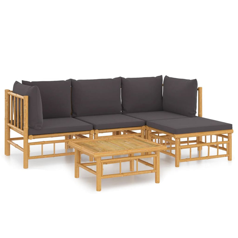 vidaXL 5 Piece Garden Lounge Set with Dark Grey Cushions  Bamboo