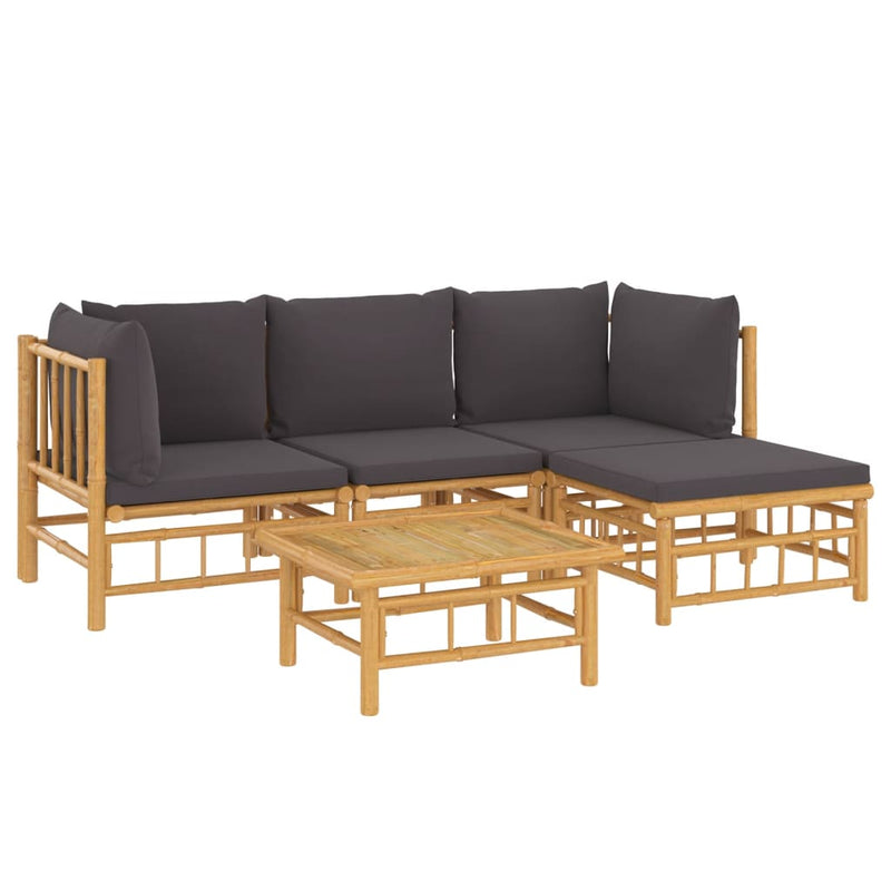 vidaXL 5 Piece Garden Lounge Set with Dark Grey Cushions  Bamboo