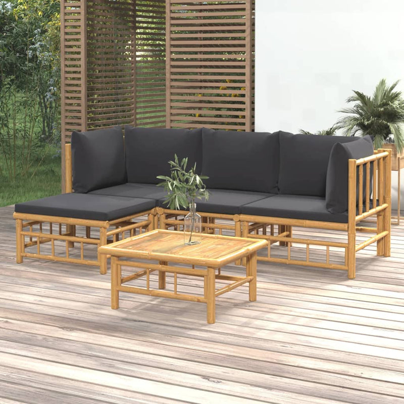 vidaXL 5 Piece Garden Lounge Set with Dark Grey Cushions  Bamboo