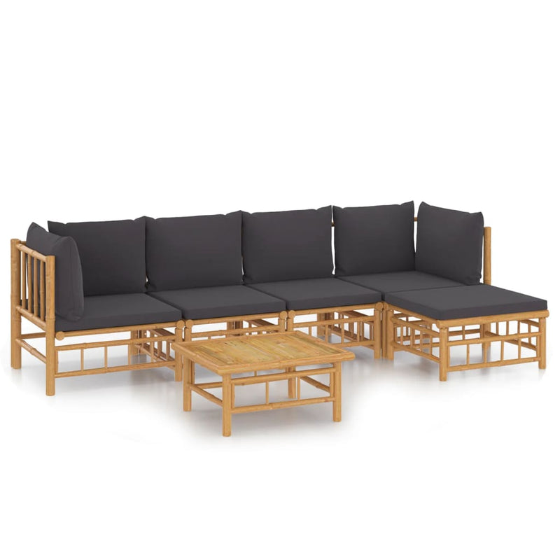 vidaXL 6 Piece Garden Lounge Set with Dark Grey Cushions  Bamboo