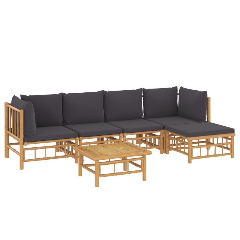 vidaXL 6 Piece Garden Lounge Set with Dark Grey Cushions  Bamboo