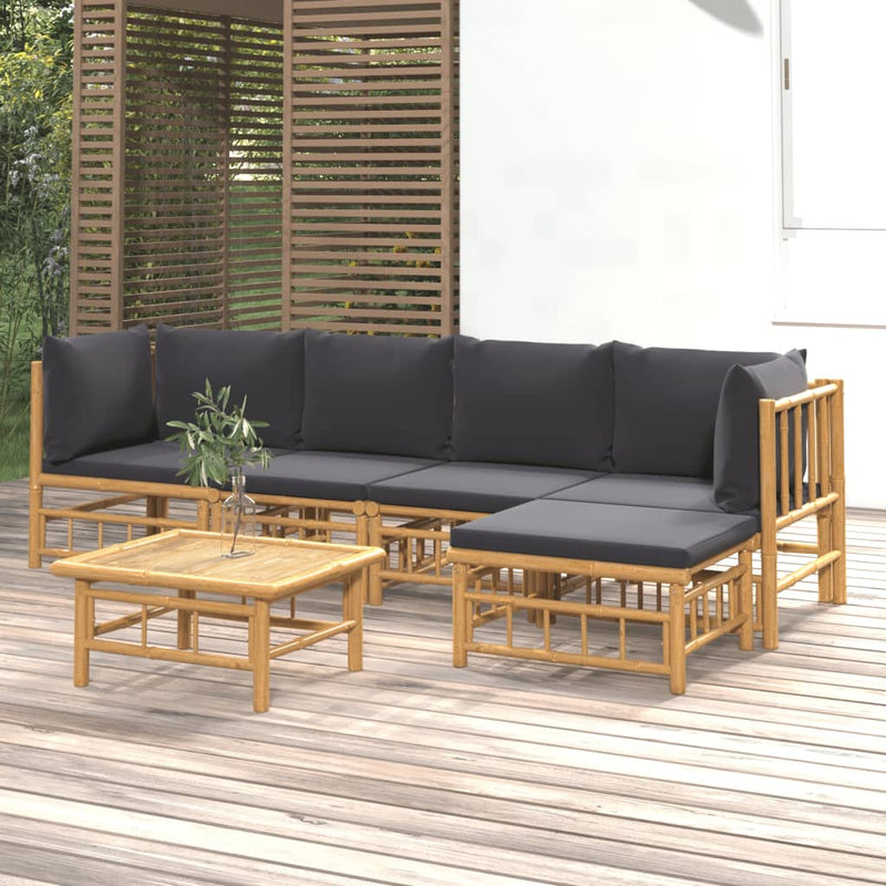 vidaXL 6 Piece Garden Lounge Set with Dark Grey Cushions  Bamboo