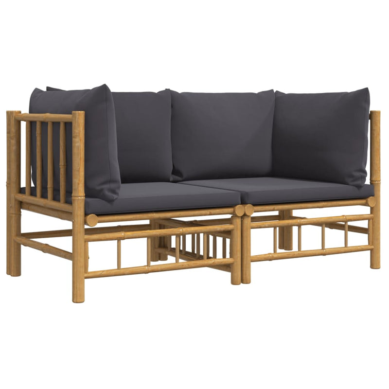vidaXL Garden Corner Sofas with Dark Grey Cushions 2 pcs Bamboo