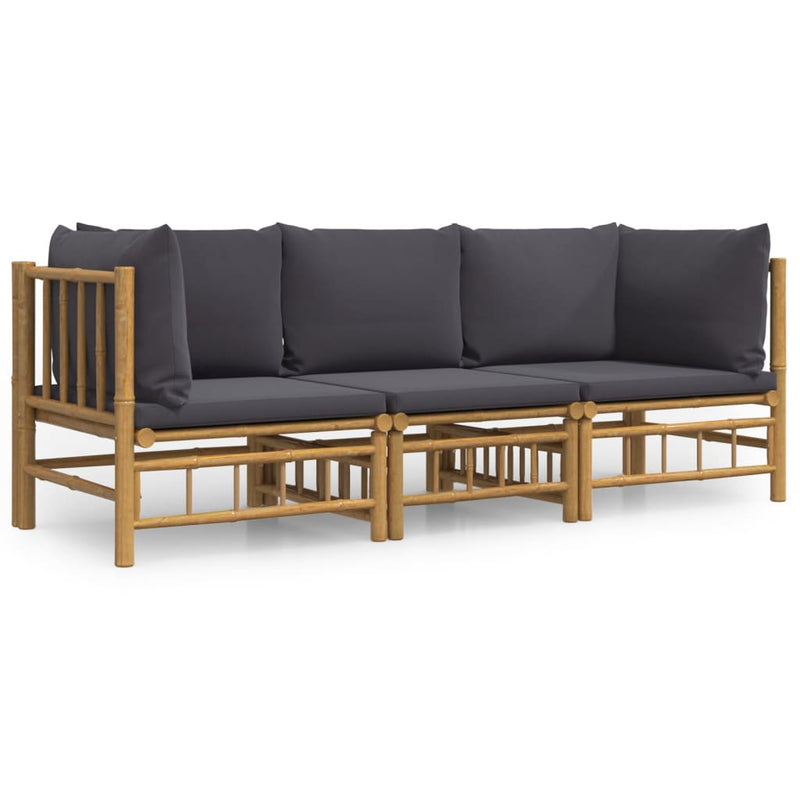 vidaXL 3 Piece Garden Lounge Set with Dark Grey Cushions  Bamboo
