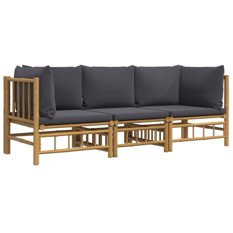 vidaXL 3 Piece Garden Lounge Set with Dark Grey Cushions  Bamboo