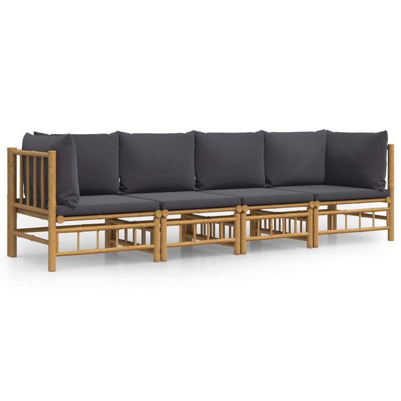 vidaXL 4 Piece Garden Lounge Set with Dark Grey Cushions  Bamboo
