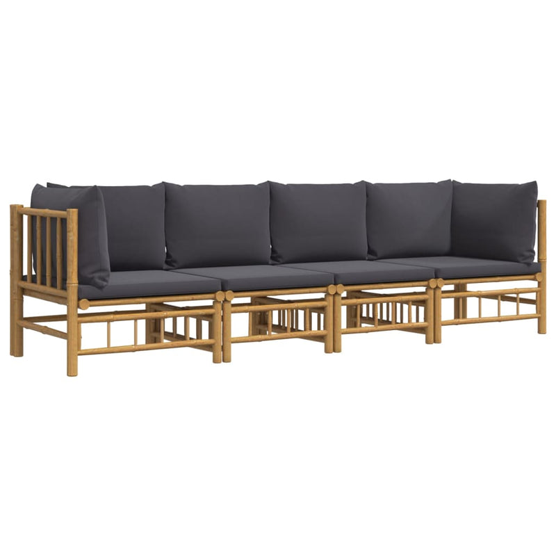 vidaXL 4 Piece Garden Lounge Set with Dark Grey Cushions  Bamboo