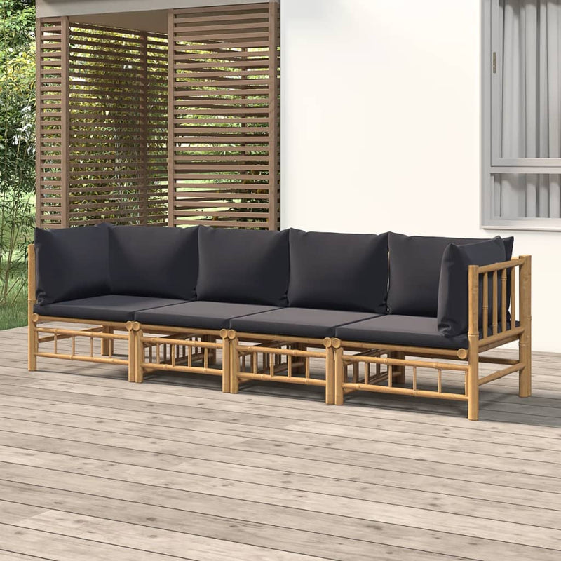 vidaXL 4 Piece Garden Lounge Set with Dark Grey Cushions  Bamboo