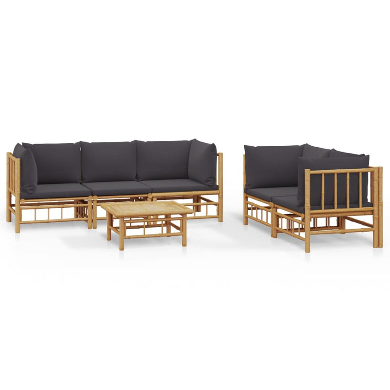 vidaXL 6 Piece Garden Lounge Set with Dark Grey Cushions  Bamboo
