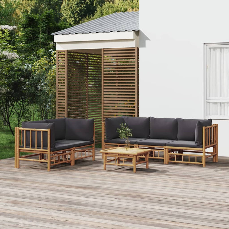 vidaXL 6 Piece Garden Lounge Set with Dark Grey Cushions  Bamboo