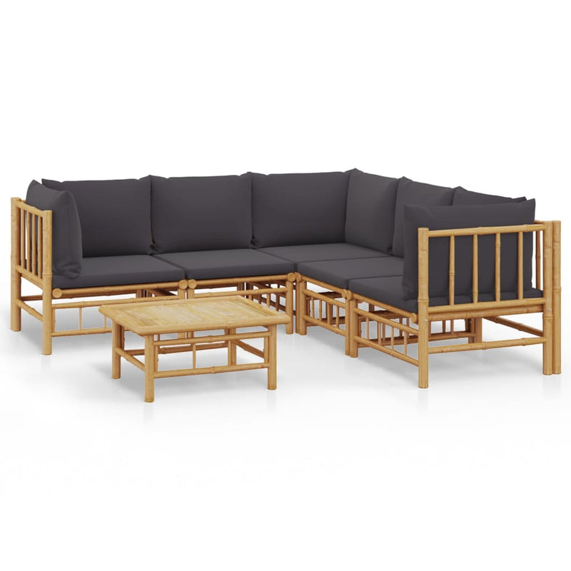 vidaXL 6 Piece Garden Lounge Set with Dark Grey Cushions  Bamboo