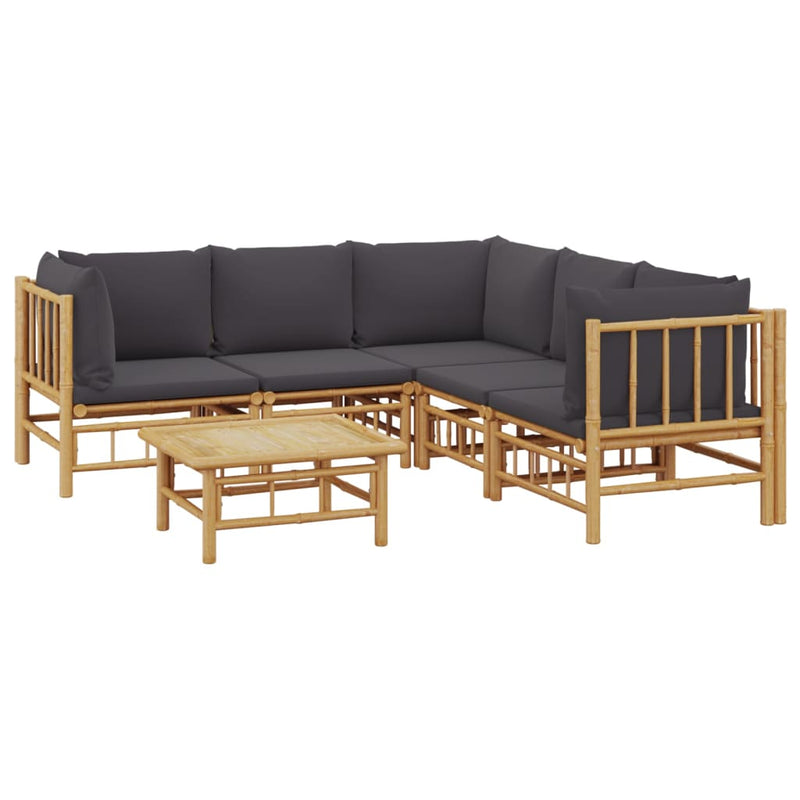 vidaXL 6 Piece Garden Lounge Set with Dark Grey Cushions  Bamboo