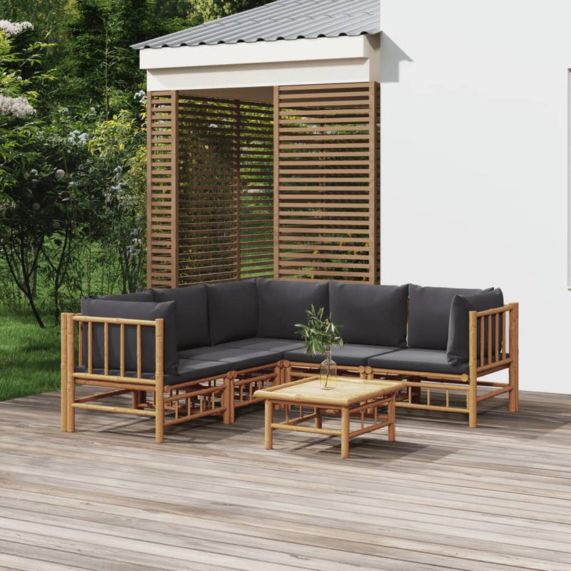 vidaXL 6 Piece Garden Lounge Set with Dark Grey Cushions  Bamboo