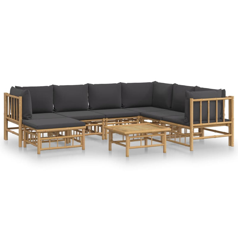 vidaXL 8 Piece Garden Lounge Set with Dark Grey Cushions  Bamboo