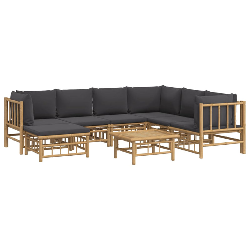 vidaXL 8 Piece Garden Lounge Set with Dark Grey Cushions  Bamboo