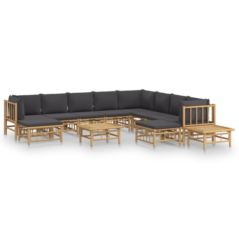 vidaXL 12 Piece Garden Lounge Set with Dark Grey Cushions  Bamboo