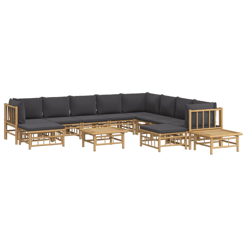 vidaXL 12 Piece Garden Lounge Set with Dark Grey Cushions  Bamboo