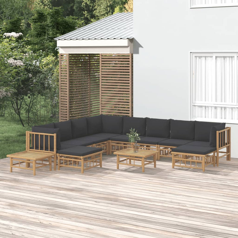 vidaXL 12 Piece Garden Lounge Set with Dark Grey Cushions  Bamboo