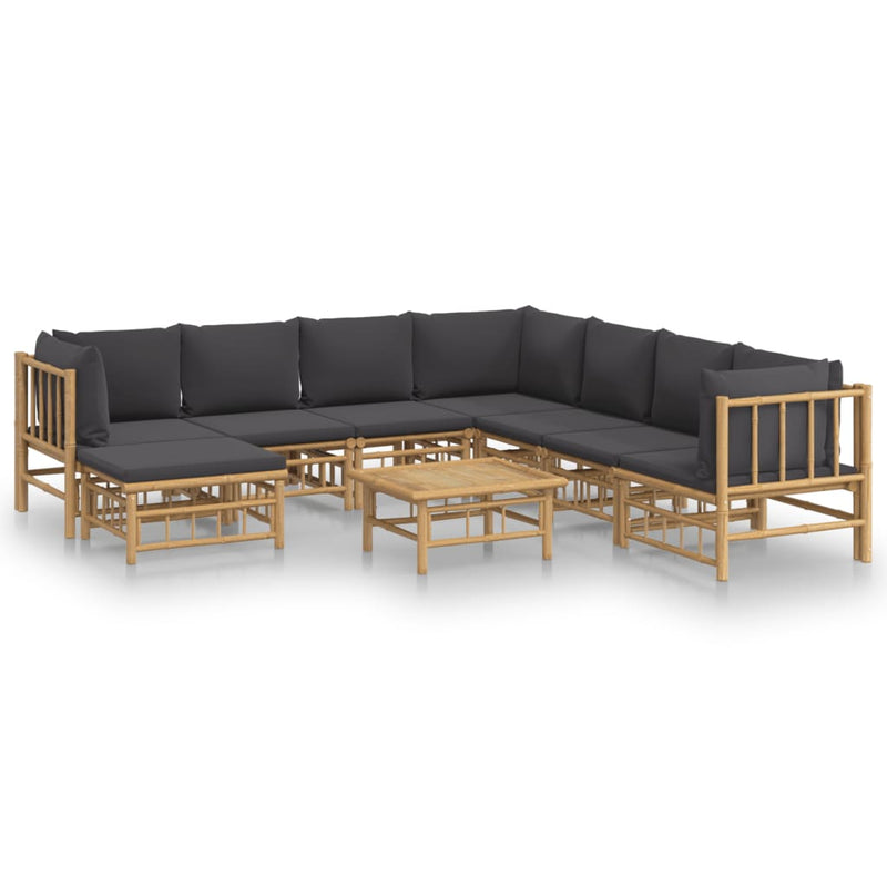 vidaXL 9 Piece Garden Lounge Set with Dark Grey Cushions  Bamboo